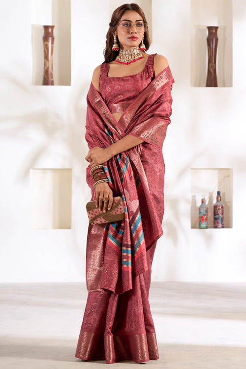 Load image into Gallery viewer, Comely Maroon Digital Printed Dola Silk Saree With Arresting Blouse Piece
