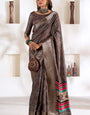 Phenomenal Grey Digital Printed Dola Silk Saree With Elegant Blouse Piece