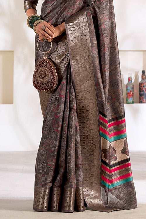 Load image into Gallery viewer, Phenomenal Grey Digital Printed Dola Silk Saree With Elegant Blouse Piece
