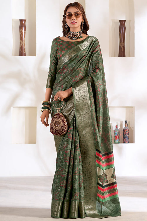 Load image into Gallery viewer, Beauteous Green Digital Printed Dola Silk Saree With Lassitude Blouse Piece
