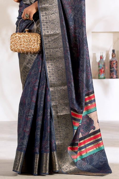 Load image into Gallery viewer, Confounding Blue Digital Printed Dola Silk Saree With Vivacious Blouse Piece
