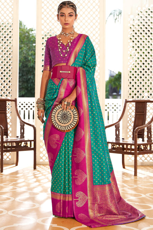 Load image into Gallery viewer, Refreshing Sea Green Soft Banarasi Silk Saree With Outstanding Blouse Piece
