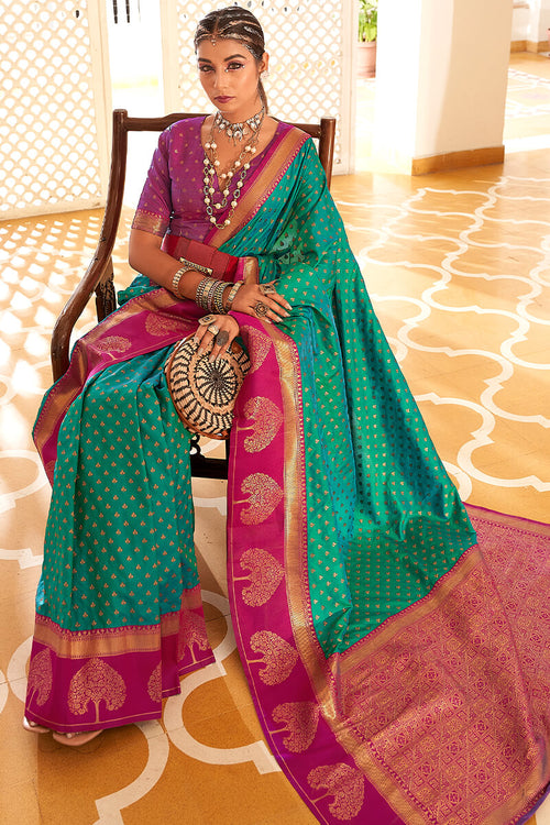 Load image into Gallery viewer, Refreshing Sea Green Soft Banarasi Silk Saree With Outstanding Blouse Piece
