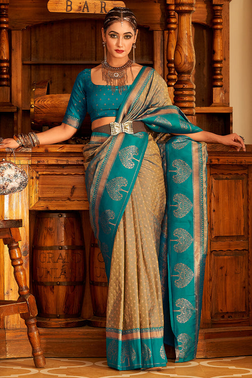 Load image into Gallery viewer, Blissful Dark Beige Soft Banarasi Silk Saree With Stunner Blouse Piece
