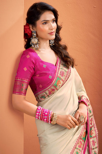 Resonant Beige Patola Silk Saree with Desultory Blouse Piece