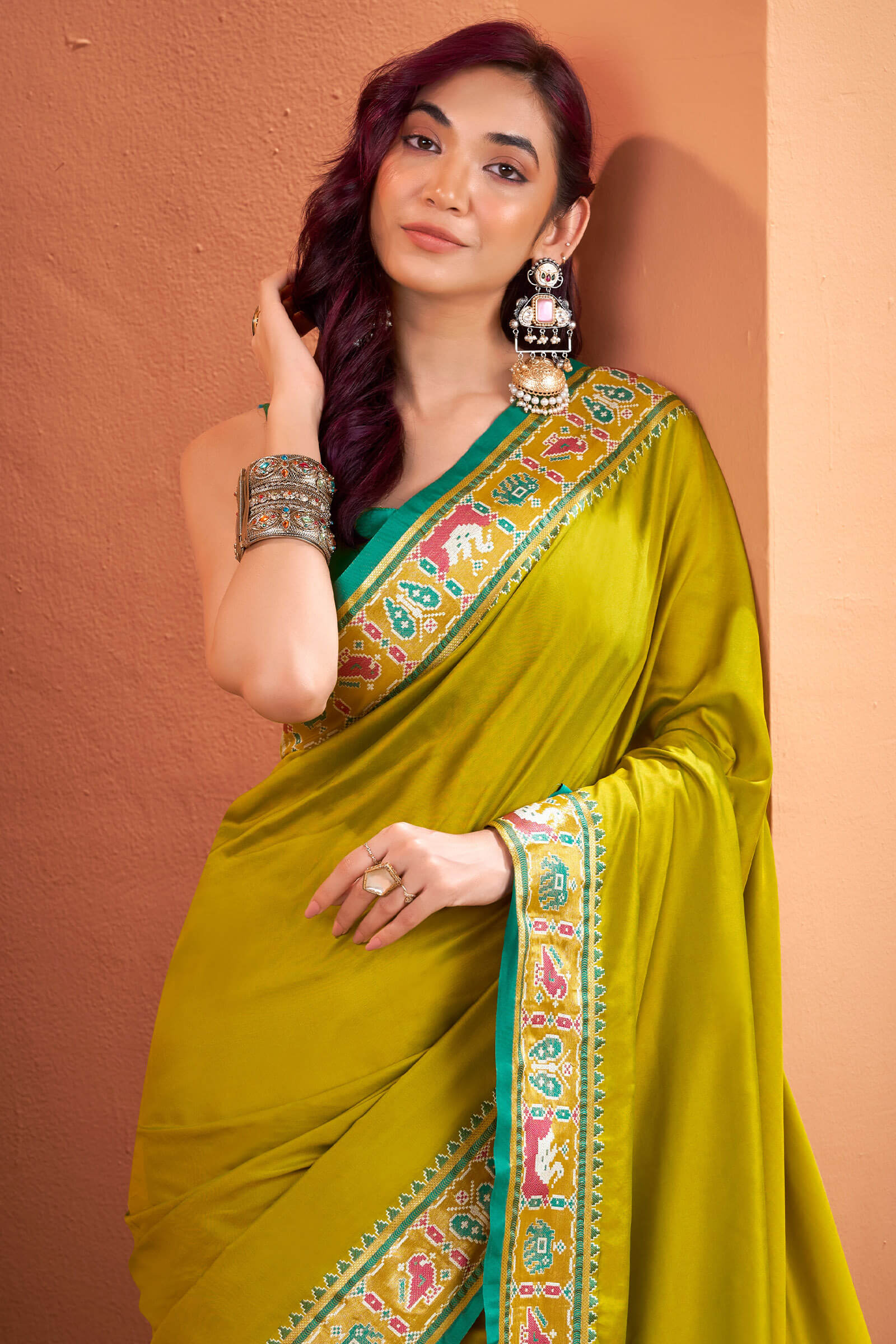 Designer Mustard Patola Silk Saree with Entrancing Blouse Piece