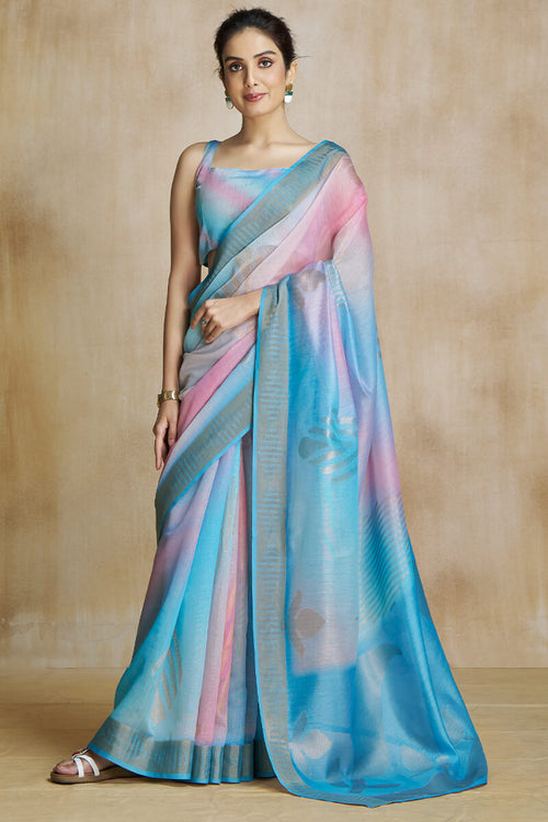 Load image into Gallery viewer, Woebegone Sky Soft Banarasi Silk Saree With Palimpsest Blouse Piece
