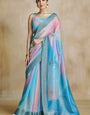 Woebegone Sky Soft Banarasi Silk Saree With Palimpsest Blouse Piece