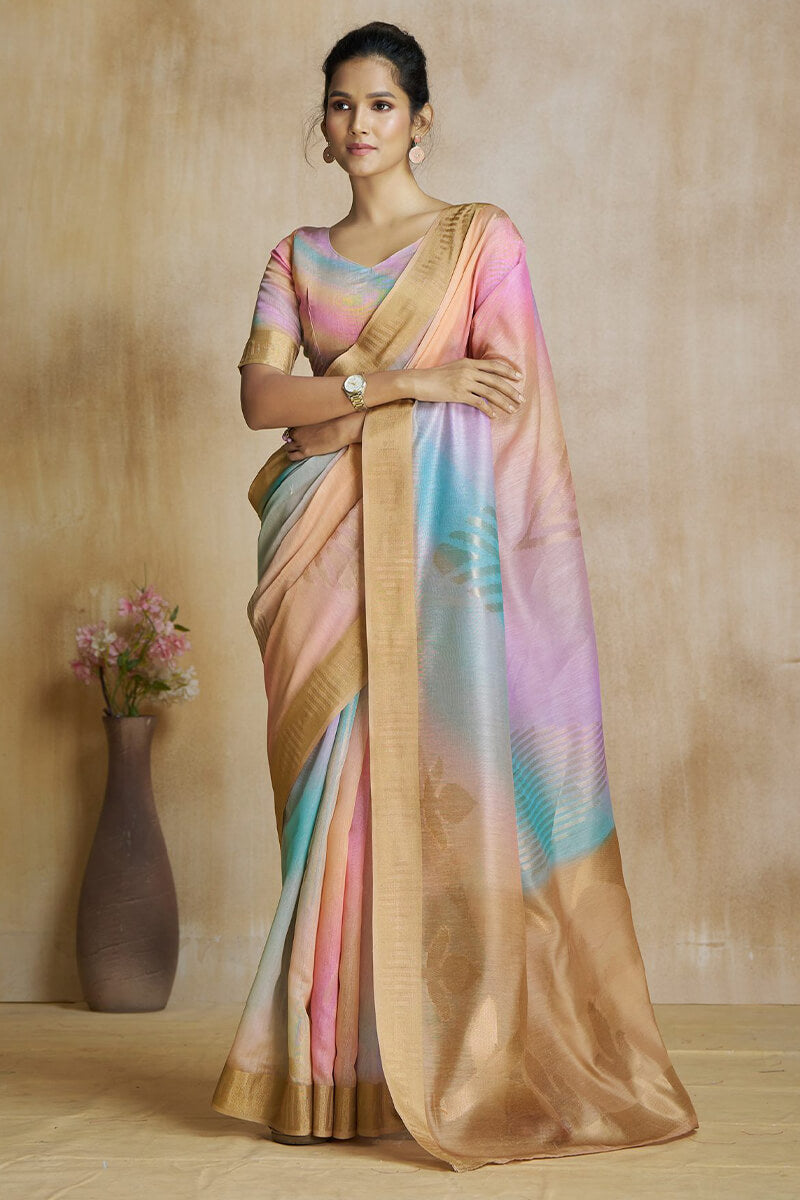 Sempiternal Multicolor Soft Banarasi Silk Saree With Amiable Blouse Piece