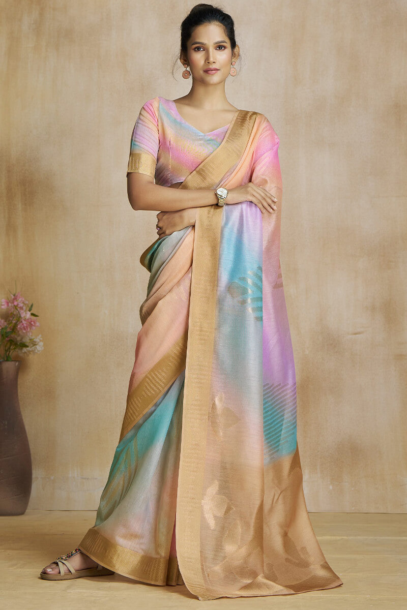 Sempiternal Multicolor Soft Banarasi Silk Saree With Amiable Blouse Piece