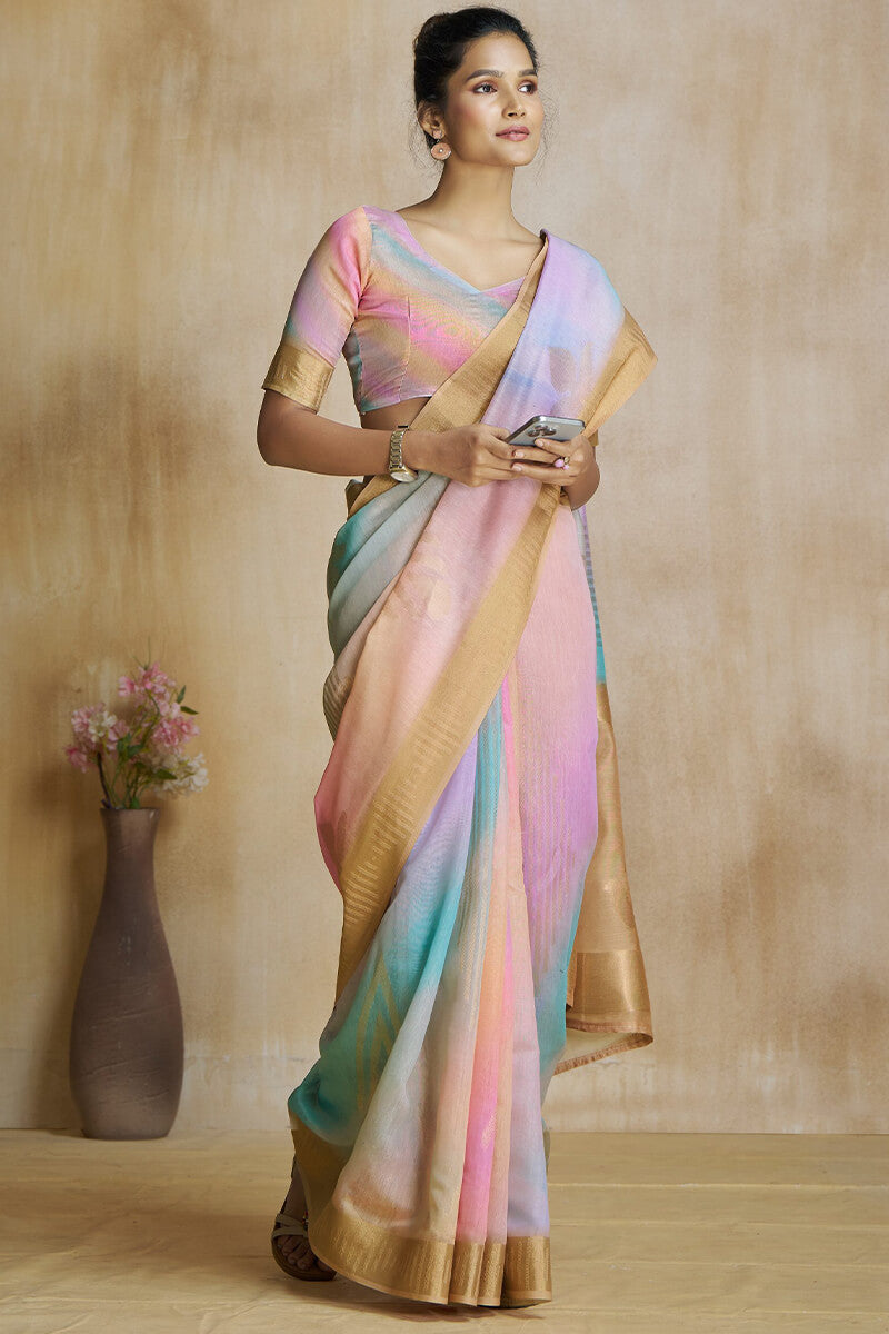 Sempiternal Multicolor Soft Banarasi Silk Saree With Amiable Blouse Piece