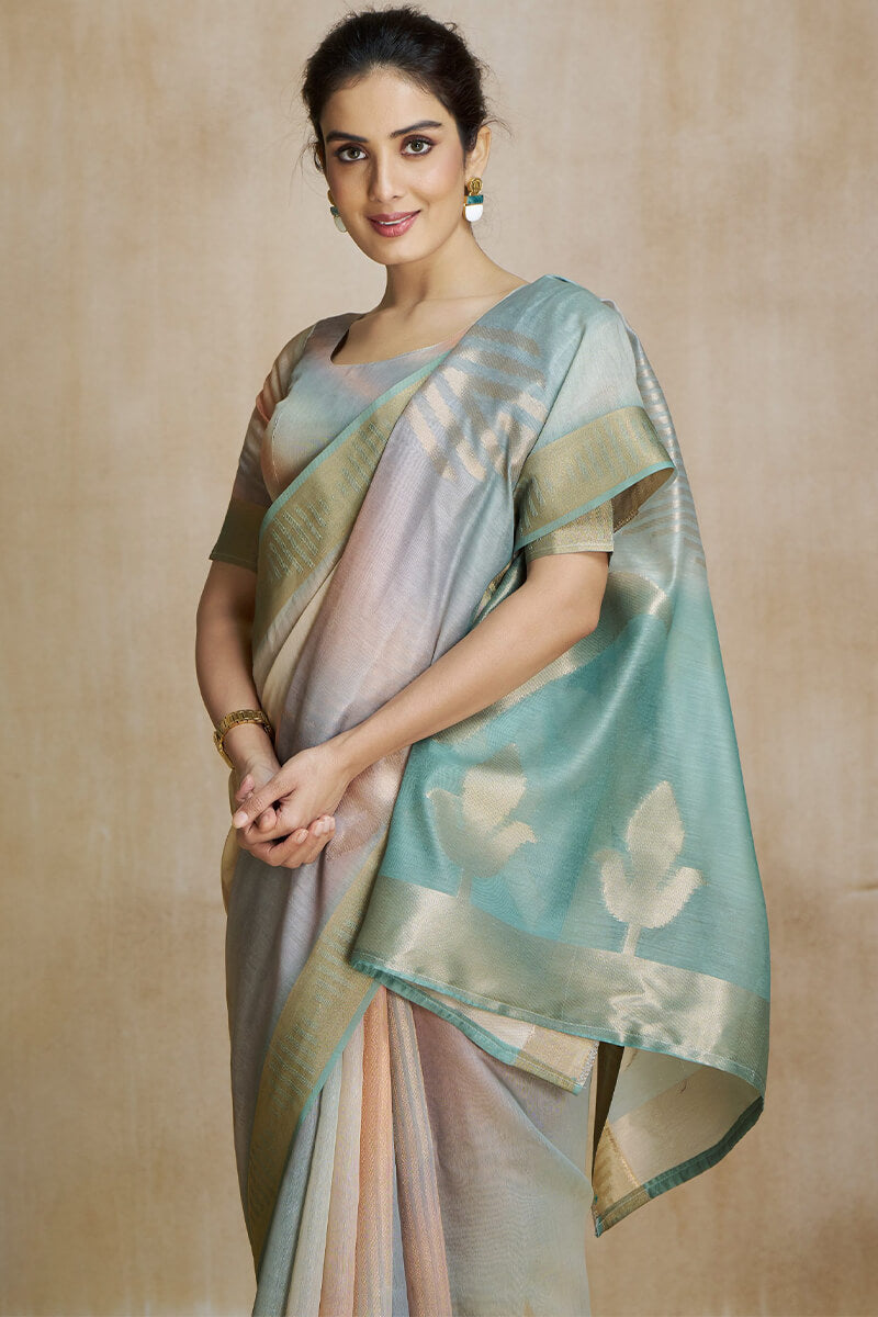 Enchanting Grey Soft Banarasi Silk Saree With Jubilant Blouse Piece