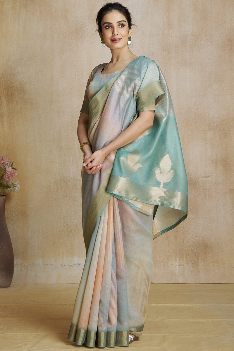 Enchanting Grey Soft Banarasi Silk Saree With Jubilant Blouse Piece