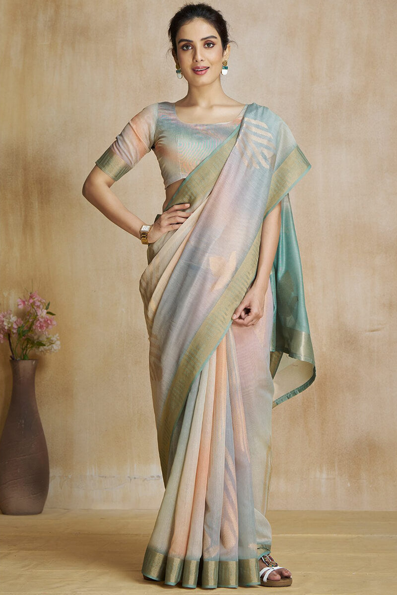 Enchanting Grey Soft Banarasi Silk Saree With Jubilant Blouse Piece