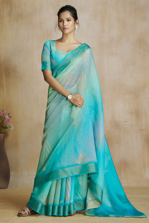 Load image into Gallery viewer, Ravishing Turquoise Soft Banarasi Silk Saree With Ethereal Blouse Piece
