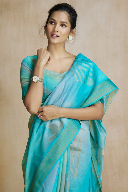 Load image into Gallery viewer, Ravishing Turquoise Soft Banarasi Silk Saree With Ethereal Blouse Piece
