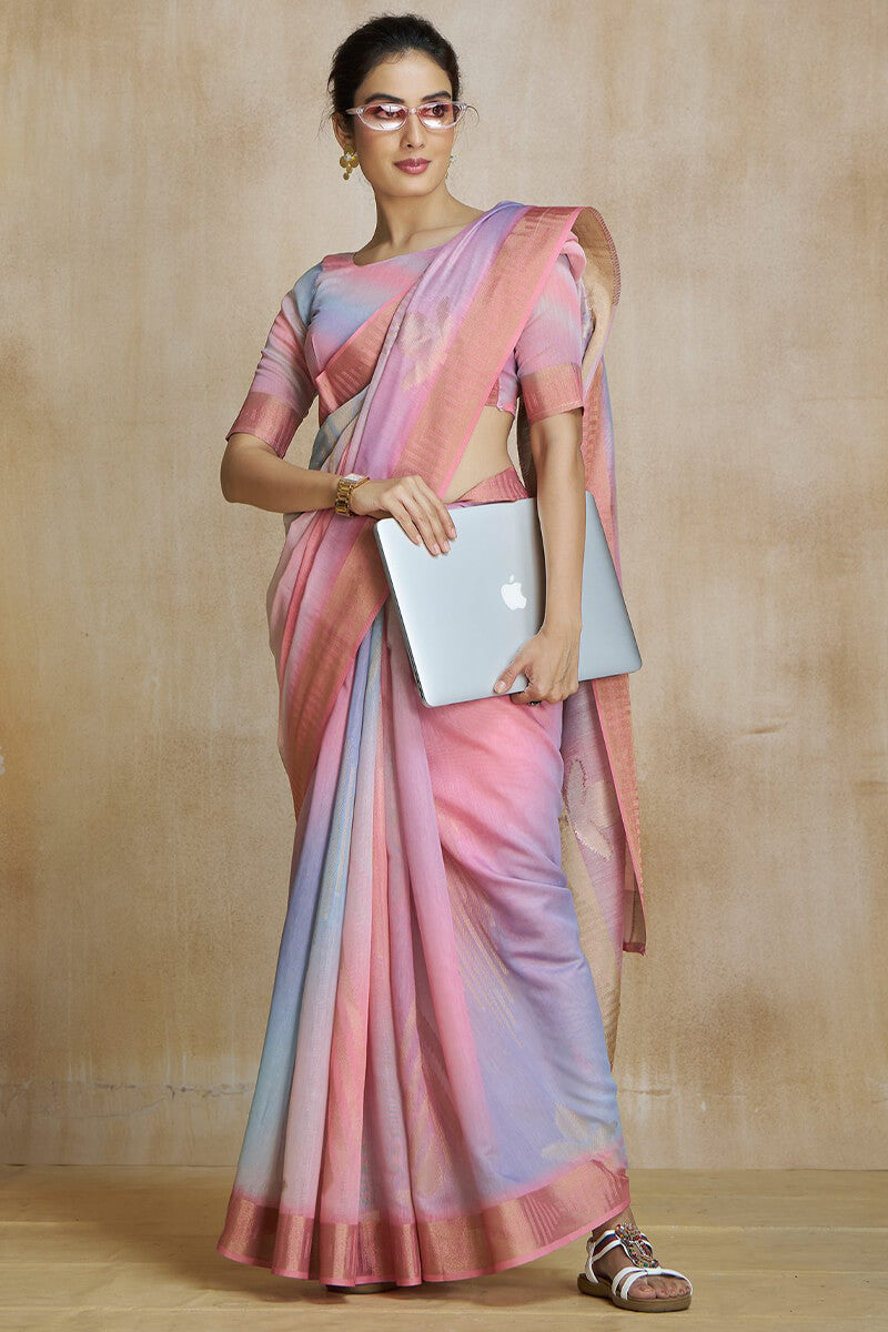 Dulcet Pink Soft Banarasi Silk Saree With Vibrant Blouse Piece