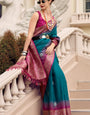 Preferable Rama Soft Banarasi Silk Saree With Ethnic Blouse Piece