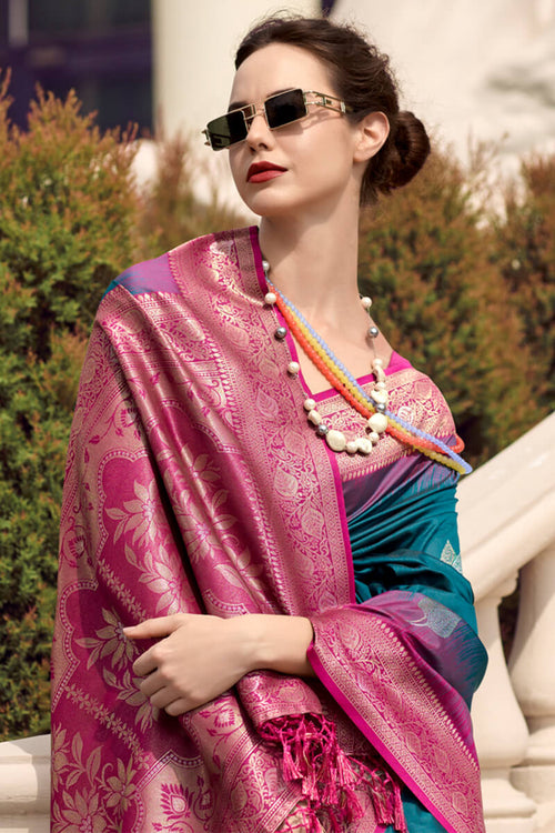 Load image into Gallery viewer, Preferable Rama Soft Banarasi Silk Saree With Ethnic Blouse Piece
