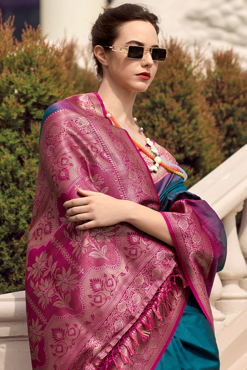 Load image into Gallery viewer, Preferable Rama Soft Banarasi Silk Saree With Ethnic Blouse Piece
