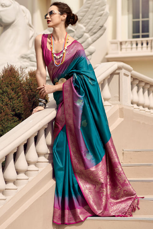 Load image into Gallery viewer, Preferable Rama Soft Banarasi Silk Saree With Ethnic Blouse Piece
