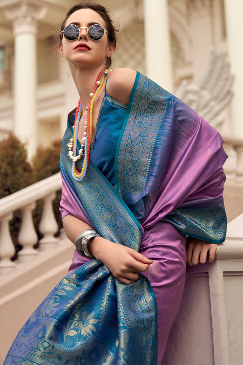 Load image into Gallery viewer, Stunner Lavender Soft Banarasi Silk Saree With Beauteous Blouse Piece
