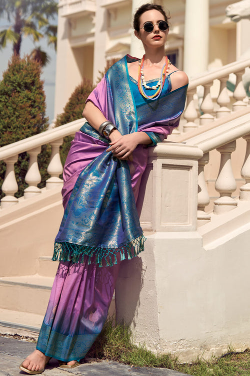 Load image into Gallery viewer, Stunner Lavender Soft Banarasi Silk Saree With Beauteous Blouse Piece
