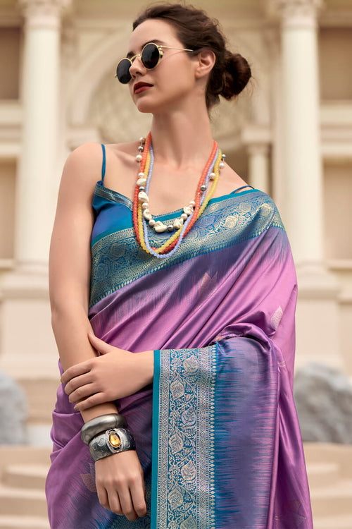 Load image into Gallery viewer, Stunner Lavender Soft Banarasi Silk Saree With Beauteous Blouse Piece
