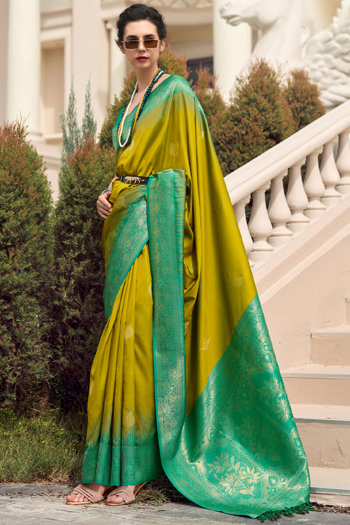 Load image into Gallery viewer, Exquisite Mehndi Soft Banarasi Silk Saree With Majestic Blouse Piece
