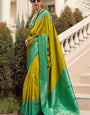 Exquisite Mehndi Soft Banarasi Silk Saree With Majestic Blouse Piece