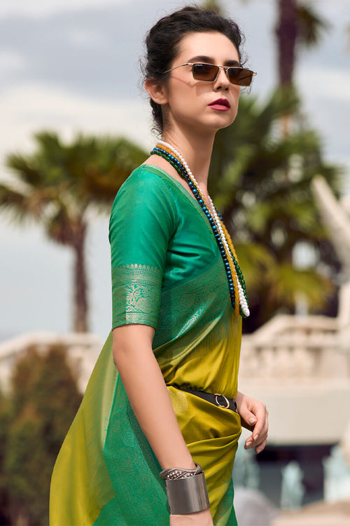 Load image into Gallery viewer, Exquisite Mehndi Soft Banarasi Silk Saree With Majestic Blouse Piece
