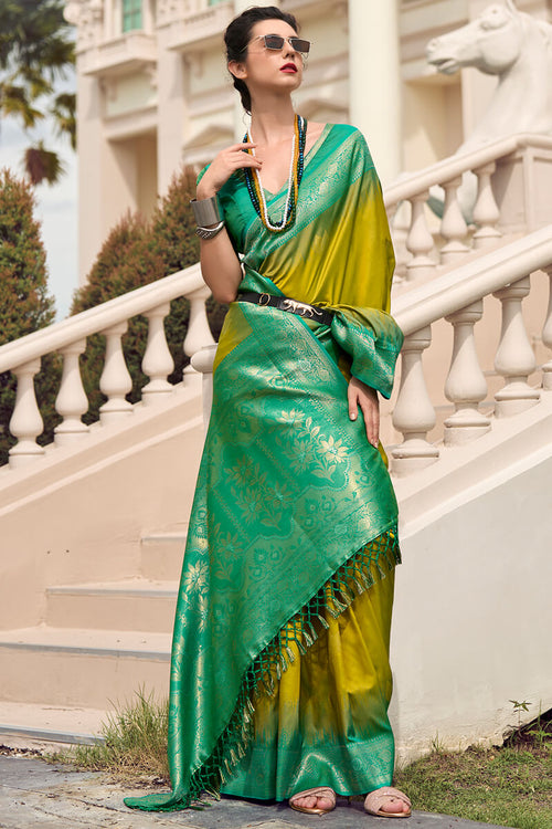 Load image into Gallery viewer, Exquisite Mehndi Soft Banarasi Silk Saree With Majestic Blouse Piece
