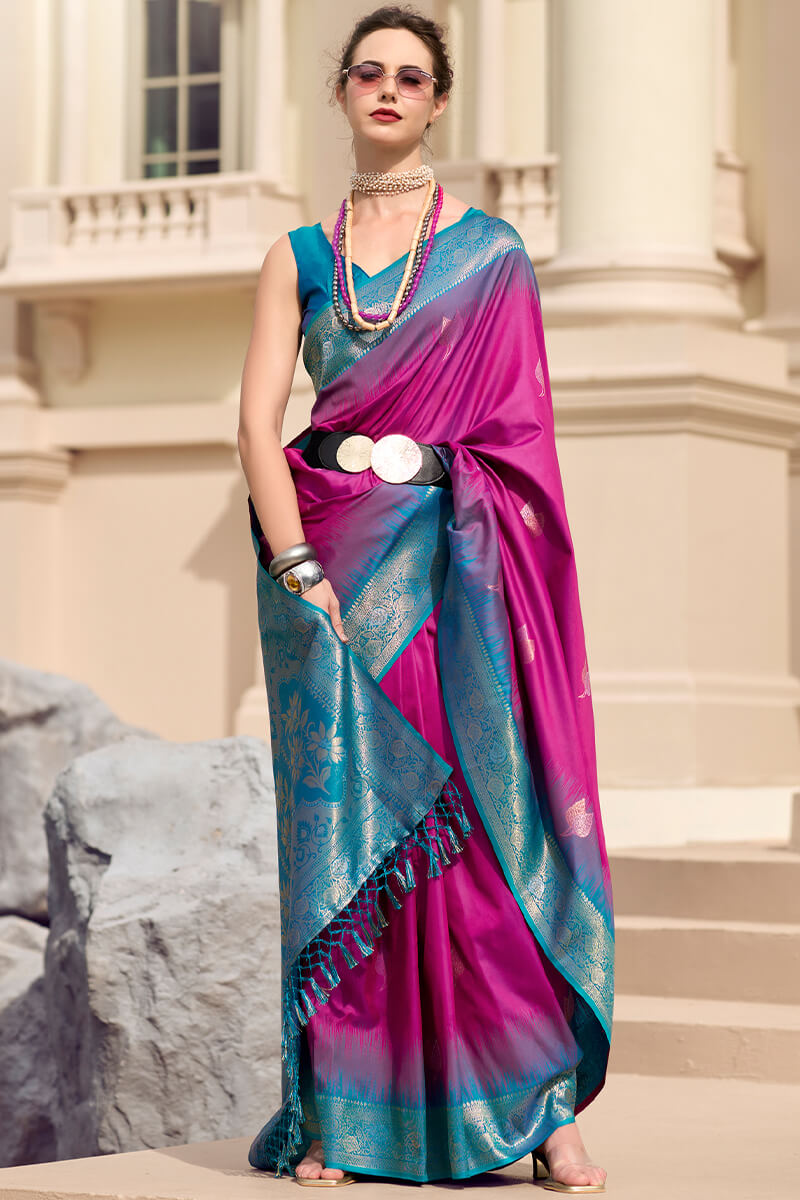 Profuse Dark Pink Soft Banarasi Silk Saree With Effulgent Blouse Piece