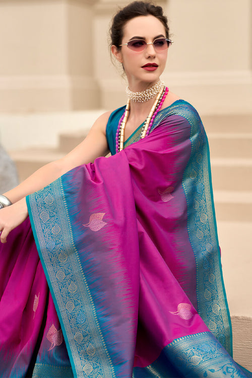 Load image into Gallery viewer, Profuse Dark Pink Soft Banarasi Silk Saree With Effulgent Blouse Piece
