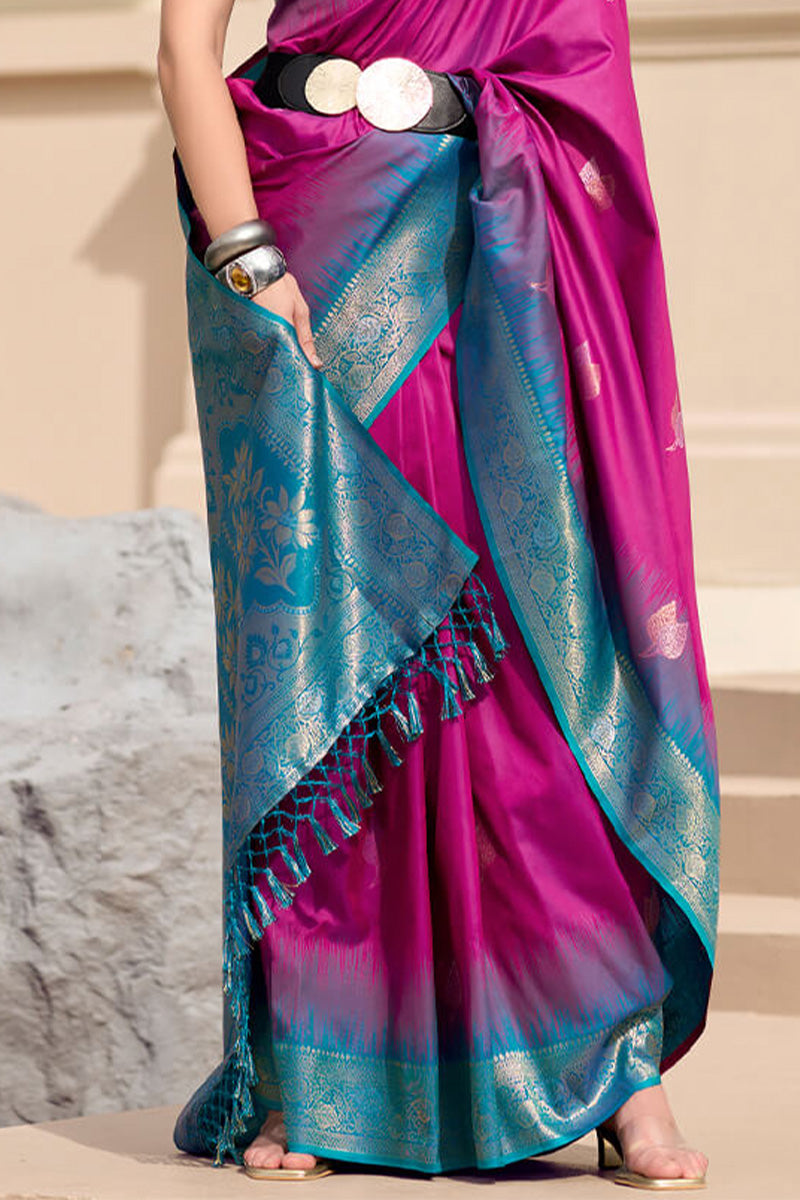 Profuse Dark Pink Soft Banarasi Silk Saree With Effulgent Blouse Piece