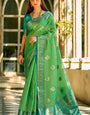 Innovative Parrot Soft Banarasi Tissue Silk Saree With Glowing Blouse Piece