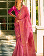 Ravishing Dark Pink Soft Banarasi Tissue Silk Saree With Inspiring Blouse Piece