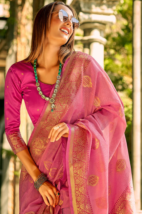 Load image into Gallery viewer, Ravishing Dark Pink Soft Banarasi Tissue Silk Saree With Inspiring Blouse Piece
