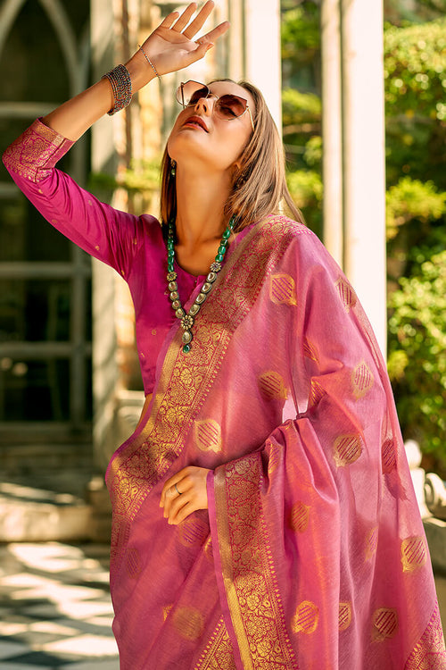 Load image into Gallery viewer, Ravishing Dark Pink Soft Banarasi Tissue Silk Saree With Inspiring Blouse Piece
