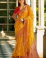 Ailurophile Yellow Soft Banarasi Tissue Silk Saree With Ebullience Blouse Piece