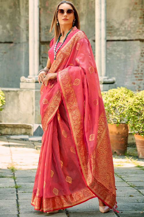 Load image into Gallery viewer, Murmurous Pink Soft Banarasi Tissue Silk Saree With Vestigial Blouse Piece
