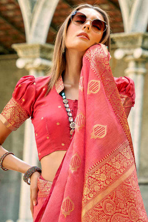 Load image into Gallery viewer, Murmurous Pink Soft Banarasi Tissue Silk Saree With Vestigial Blouse Piece
