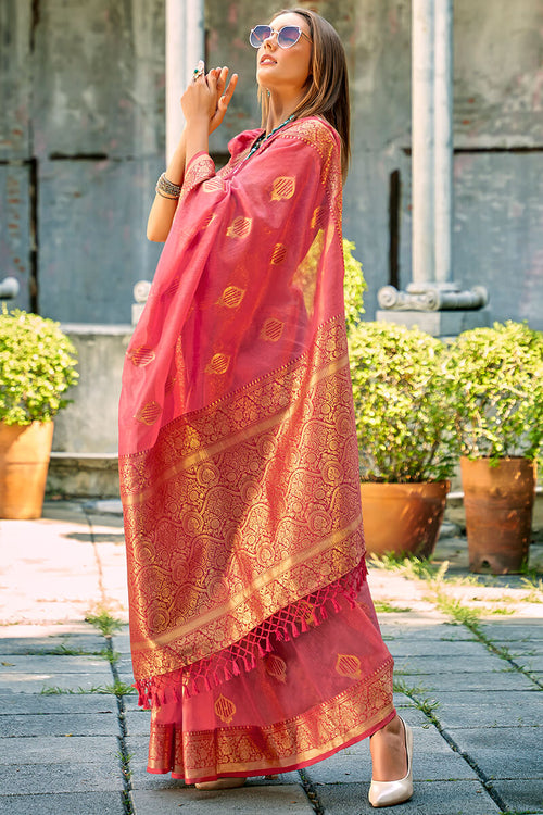 Load image into Gallery viewer, Murmurous Pink Soft Banarasi Tissue Silk Saree With Vestigial Blouse Piece
