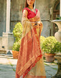 Incredible Beige Soft Banarasi Tissue Silk Saree With Transcendent Blouse Piece