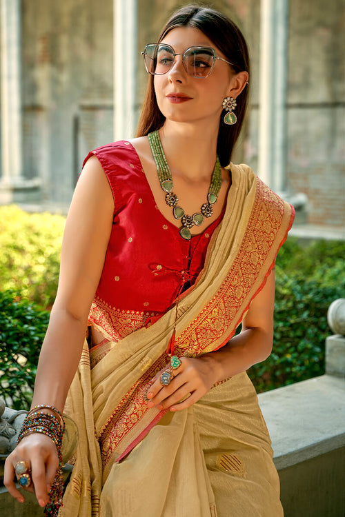 Load image into Gallery viewer, Incredible Beige Soft Banarasi Tissue Silk Saree With Transcendent Blouse Piece
