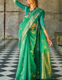 Enthralling Green Soft Banarasi Tissue Silk Saree With Glamorous Blouse Piece