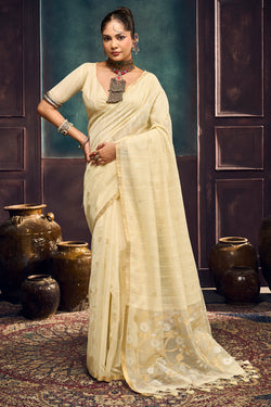 Gleaming Beige Pure Munga Cotton Silk Saree With Prodigal Blouse Piece