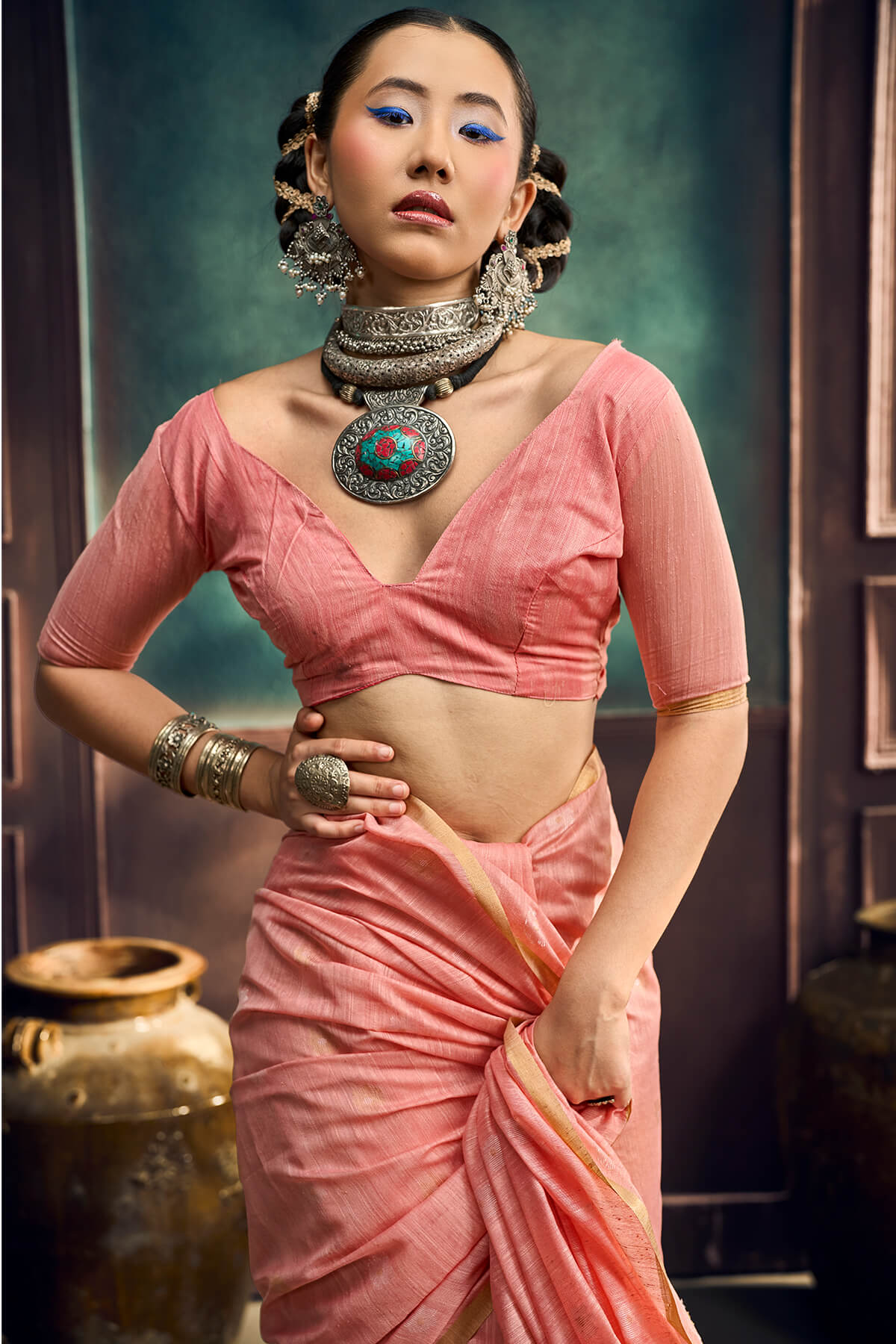 Luminous Peach Pure Munga Cotton Silk Saree With Twirling Blouse Piece