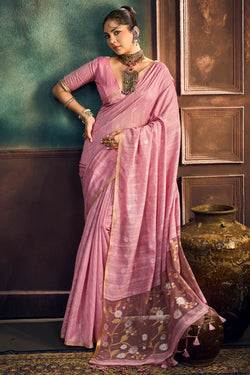 Cynosure Pink Pure Munga Cotton Silk Saree With Dissemble Blouse Piece