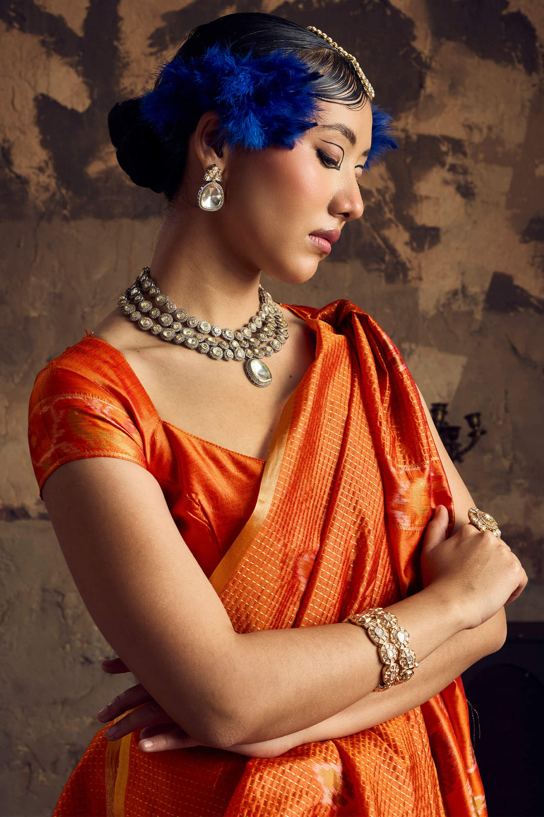 Exceptional Orange Banarasi Handloom Silk Saree With Traditional Blouse Piece